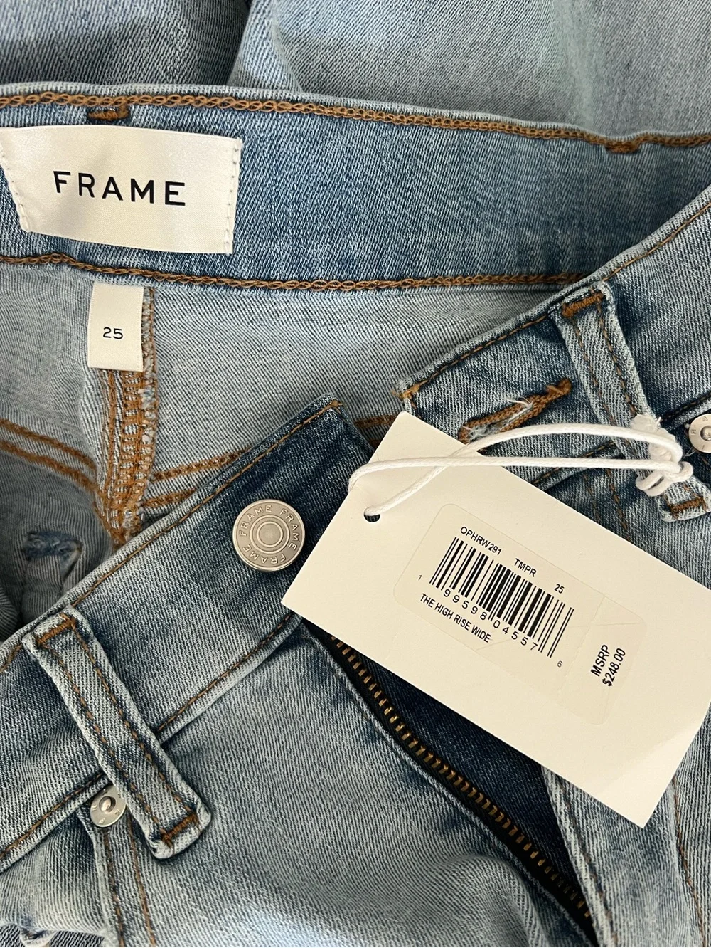 NWT $248 Frame The High Rise Wide Denim Light Blue Jeans Size 25 Stretch - Picture 6 of 14